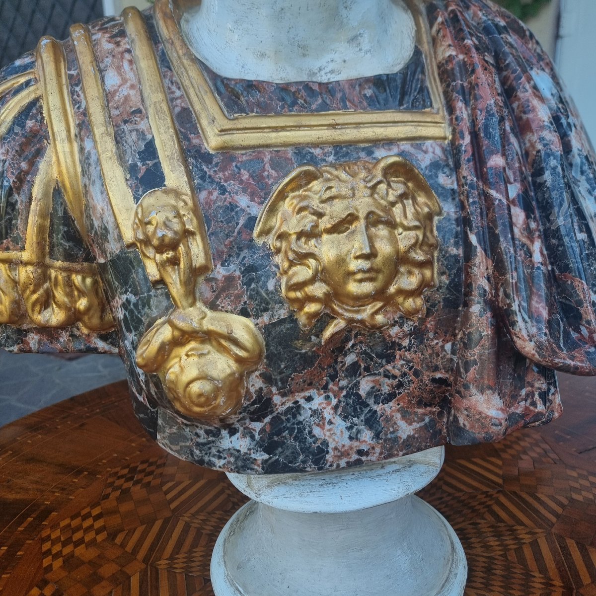 Busto di Adriano imperatore romano del 1950 in terracotta dipinta e vetrificata-photo-3