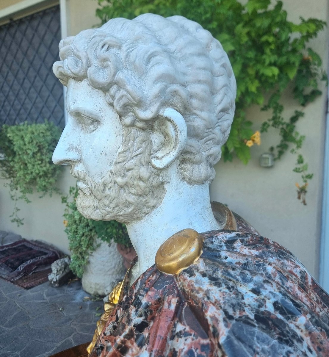 Busto di Adriano imperatore romano del 1950 in terracotta dipinta e vetrificata-photo-3