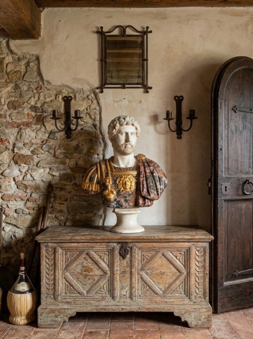 Busto di Adriano imperatore romano del 1950 in terracotta dipinta e vetrificata-photo-7