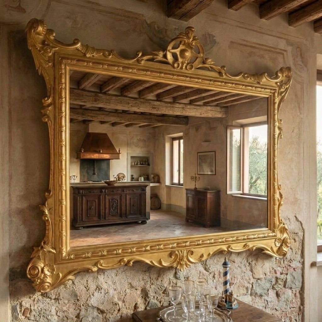 Specchiera lignea del 1850 oro foglia da villa antica toscana-photo-2