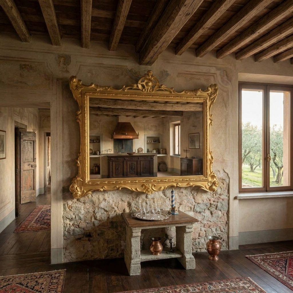 Specchiera lignea del 1850 oro foglia da villa antica toscana-photo-3
