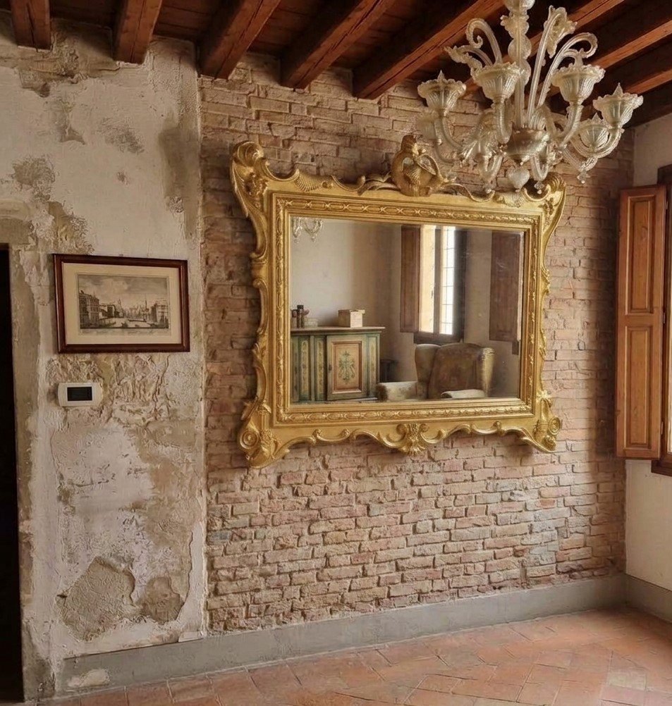 Specchiera lignea del 1850 oro foglia da villa antica toscana-photo-4