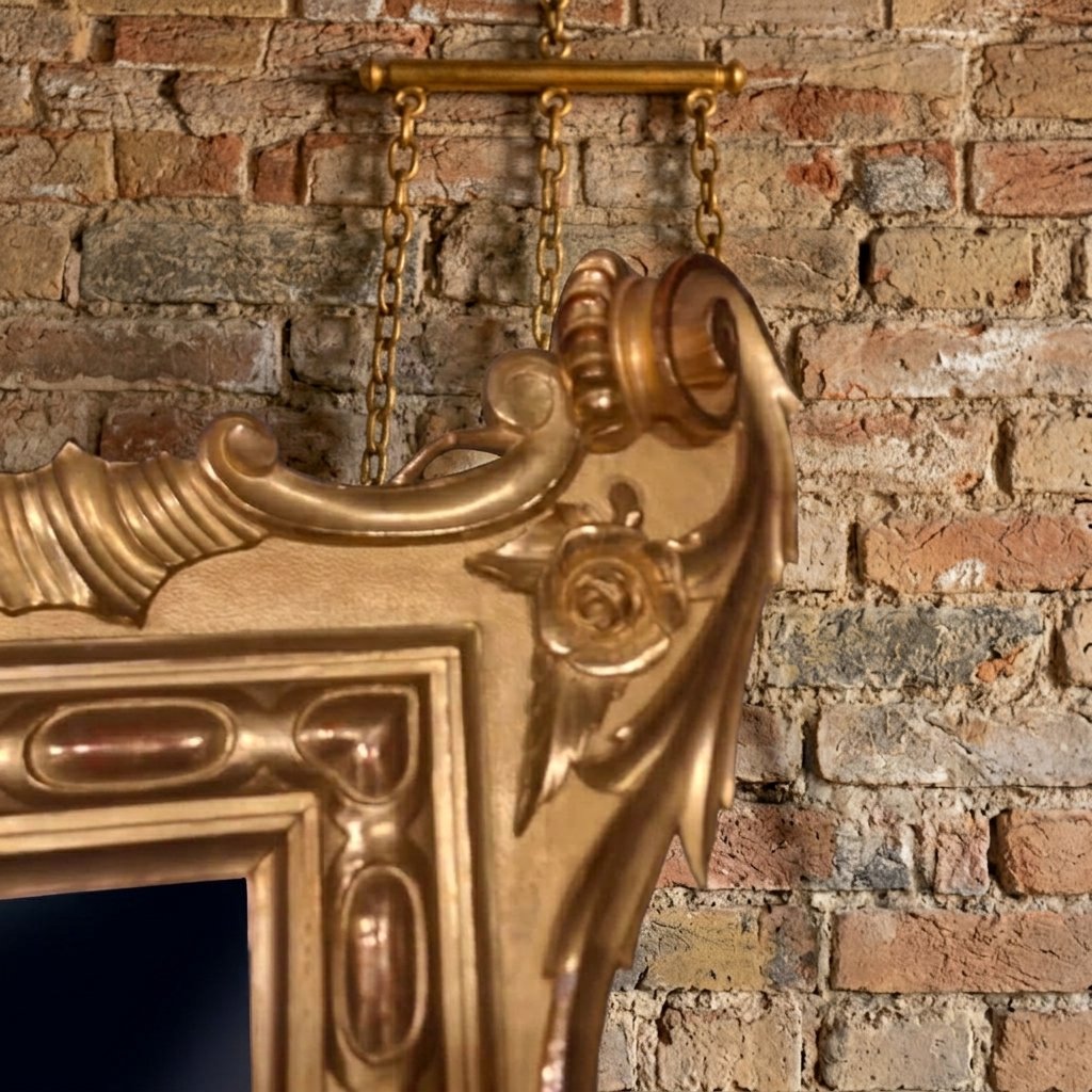Specchiera lignea del 1850 oro foglia da villa antica toscana-photo-2