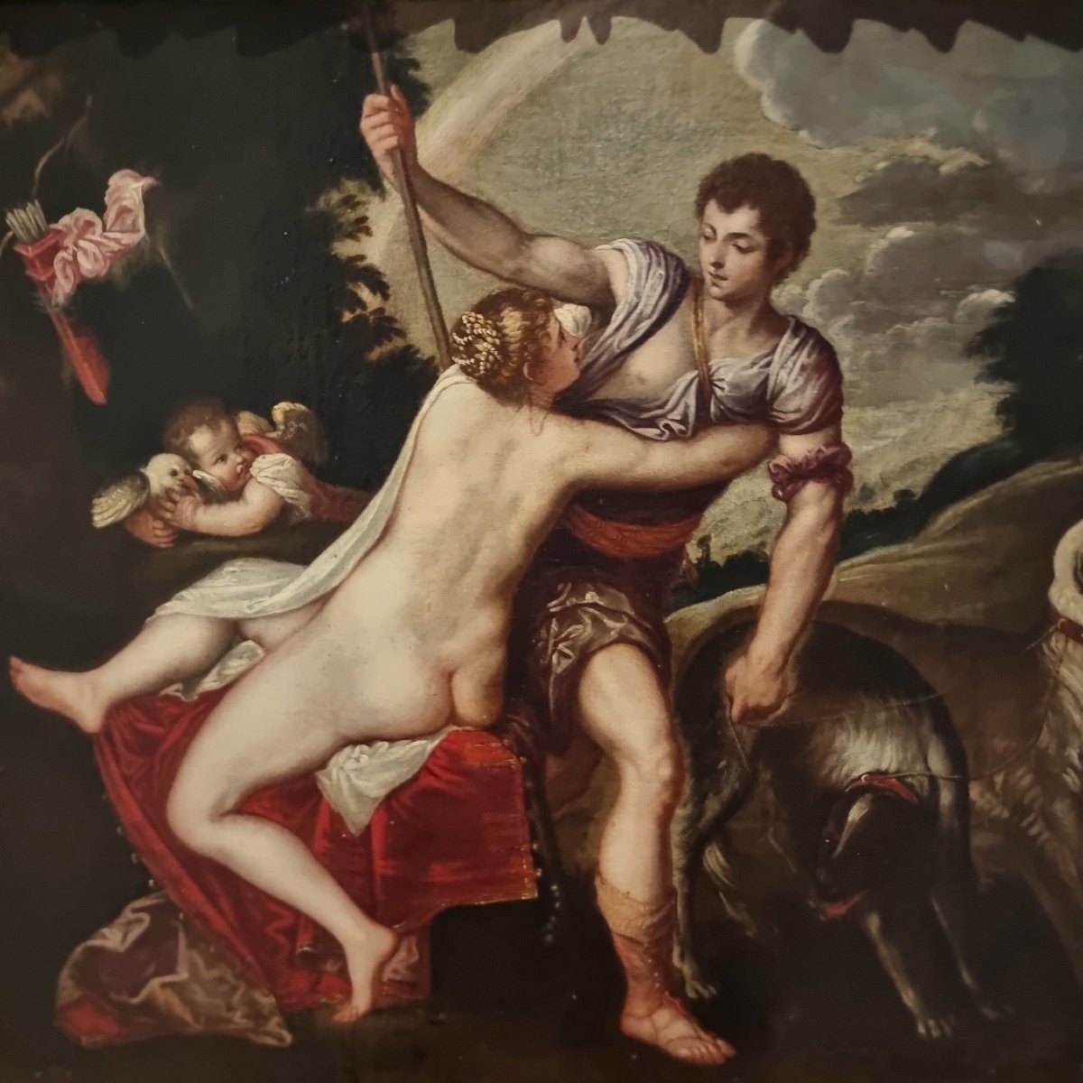 Olio su tela del 600 Venere e Adone Padovanino 1588-1649 da tema Tiziano-photo-6
