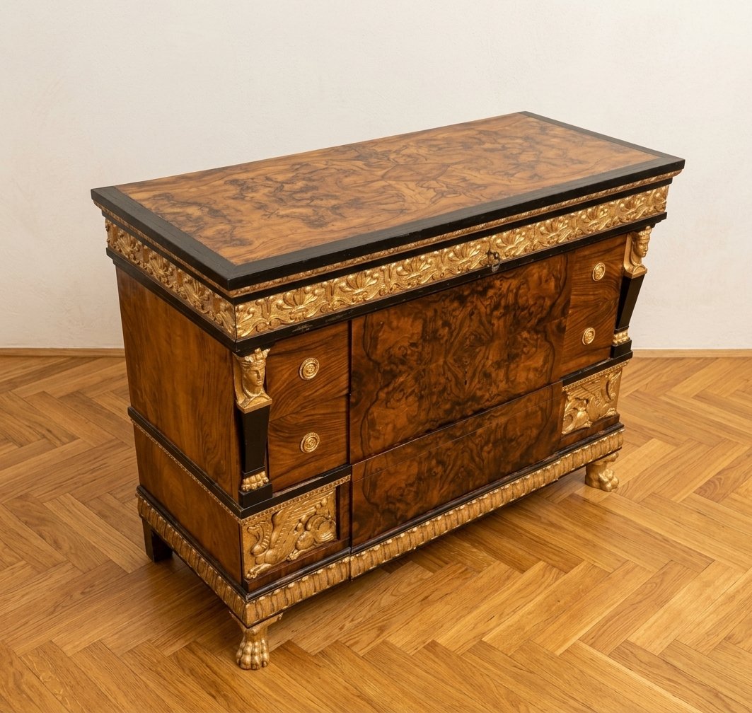 Cassettone in radica di noce Art Decò 1930 da palazzo veneziano