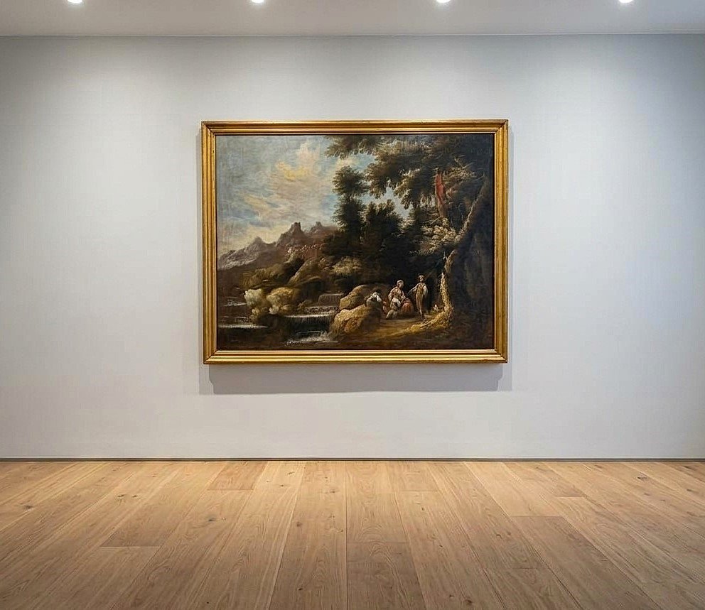 Coppia di paesaggi con personaggi olio su tela del 700 cerchia Claude-Joseph Vernet (1714–1789)-photo-2