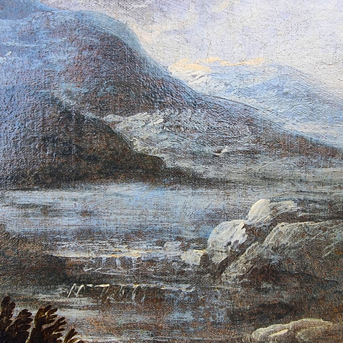 Coppia di paesaggi con personaggi olio su tela del 700 cerchia Claude-Joseph Vernet (1714–1789)-photo-7