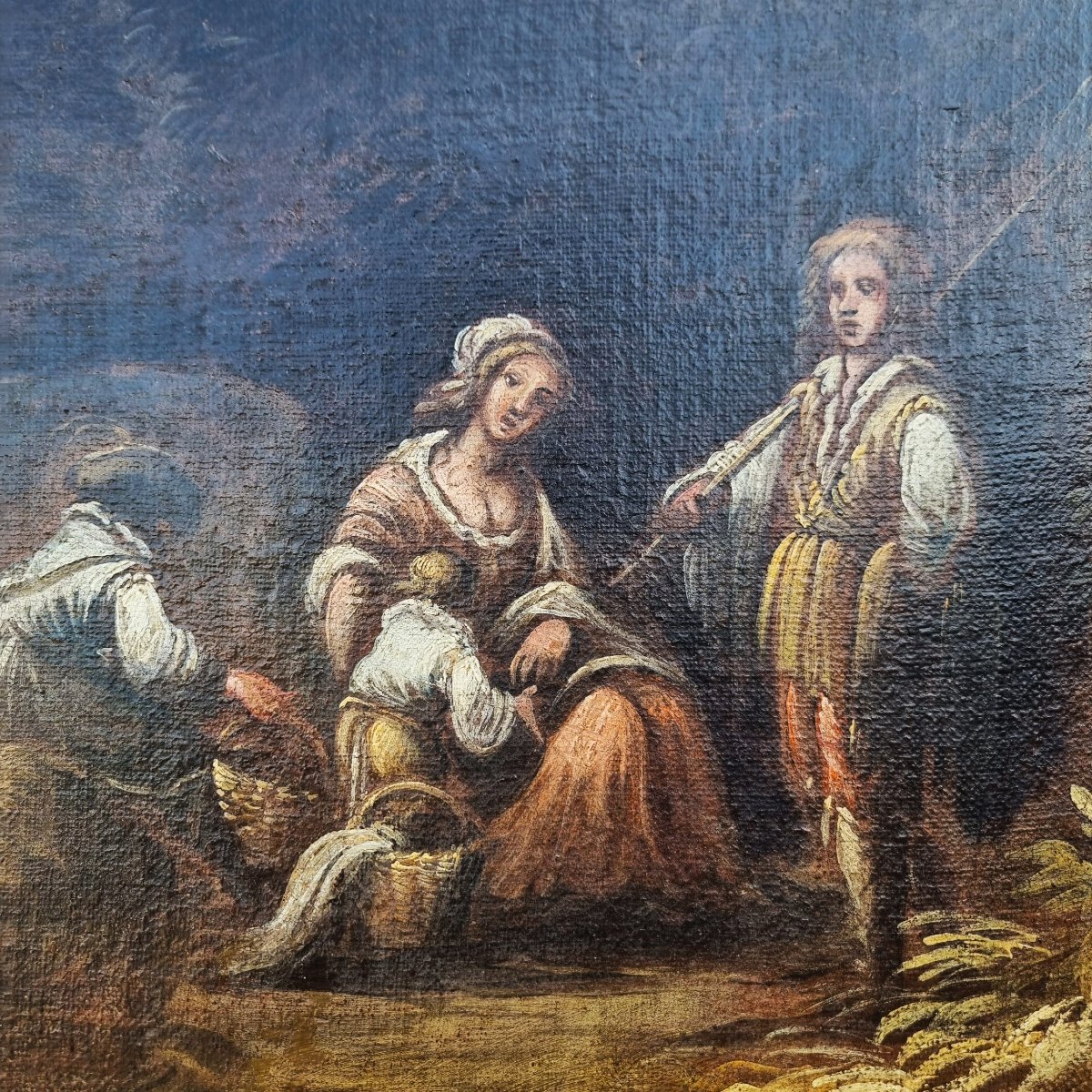Coppia di paesaggi con personaggi olio su tela del 700 cerchia Claude-Joseph Vernet (1714–1789)-photo-8