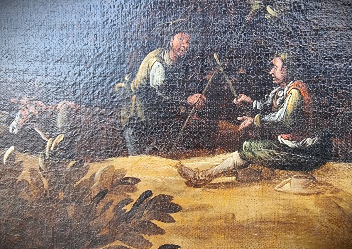 Coppia di paesaggi con personaggi olio su tela del 700 cerchia Claude-Joseph Vernet (1714–1789)-photo-1