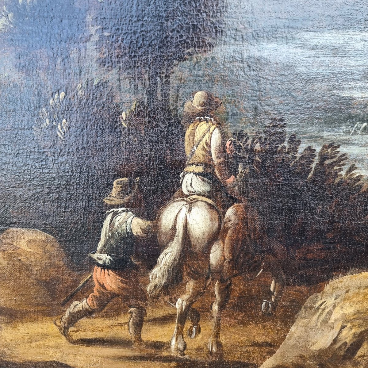Coppia di paesaggi con personaggi olio su tela del 700 cerchia Claude-Joseph Vernet (1714–1789)-photo-3
