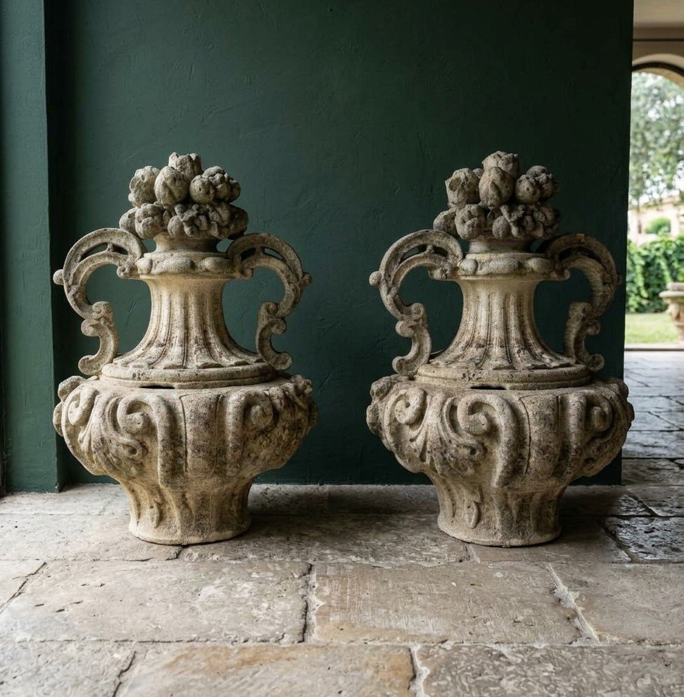 Coppia di vasi in pietra di Vicenza dell’800 da palazzo Veneto-photo-2
