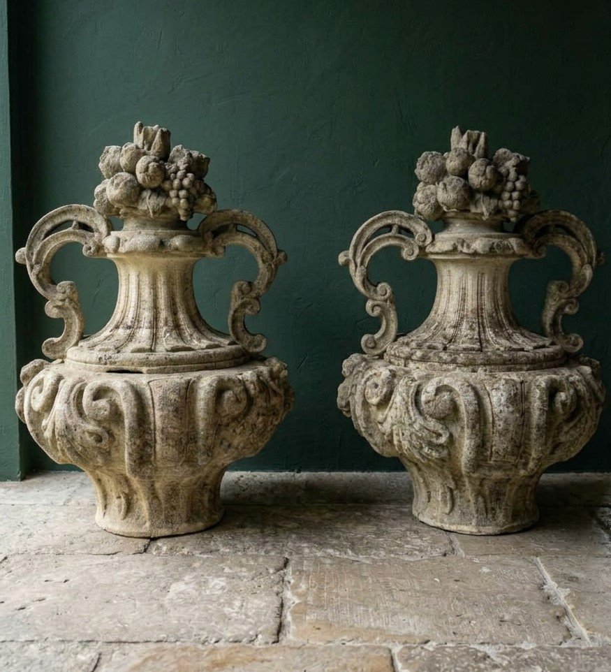 Coppia di vasi in pietra di Vicenza dell’800 da palazzo Veneto