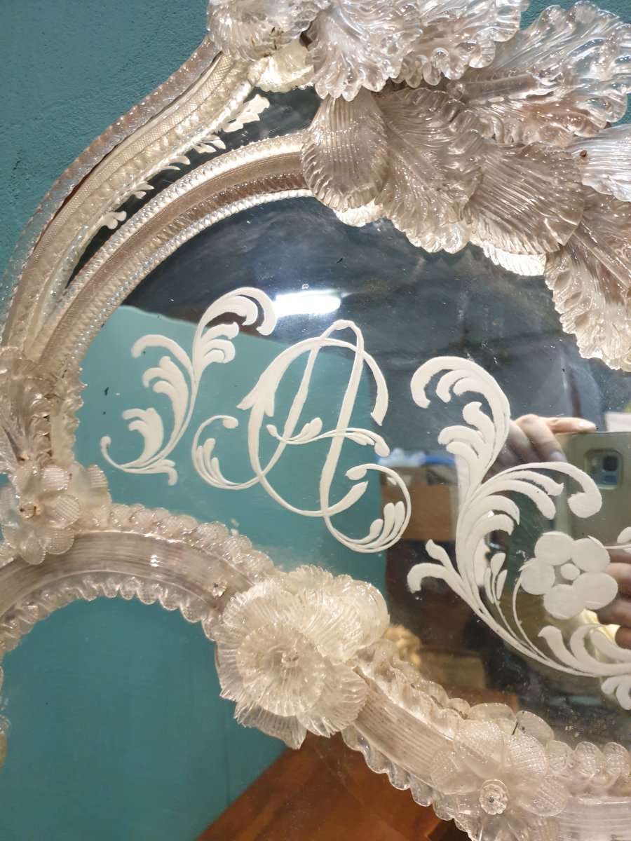 Miroir vénitien de verre de la deuxième moitié du XIXe siècle-photo-2
