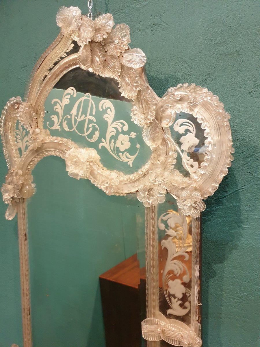 Miroir vénitien de verre de la deuxième moitié du XIXe siècle-photo-3