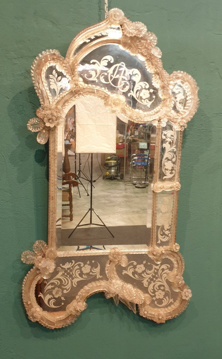 Miroir vénitien de verre de la deuxième moitié du XIXe siècle-photo-4