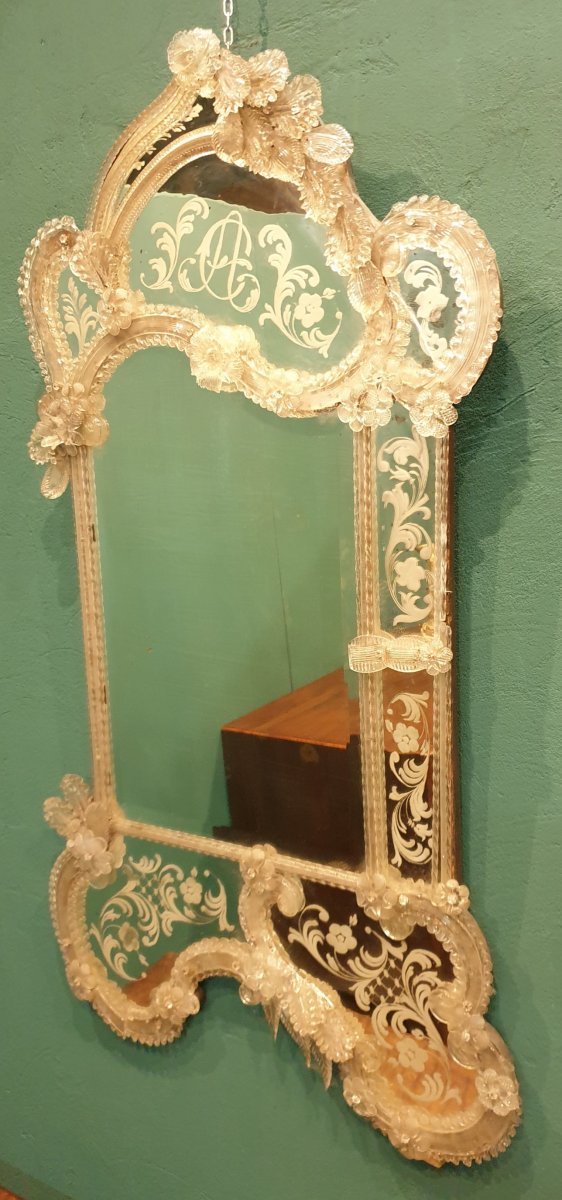 Miroir vénitien de verre de la deuxième moitié du XIXe siècle-photo-1