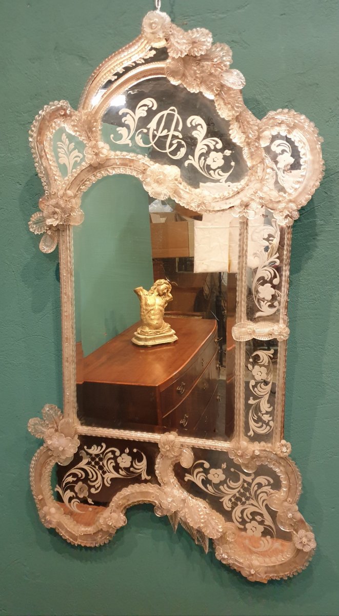 Miroir vénitien de verre de la deuxième moitié du XIXe siècle-photo-2