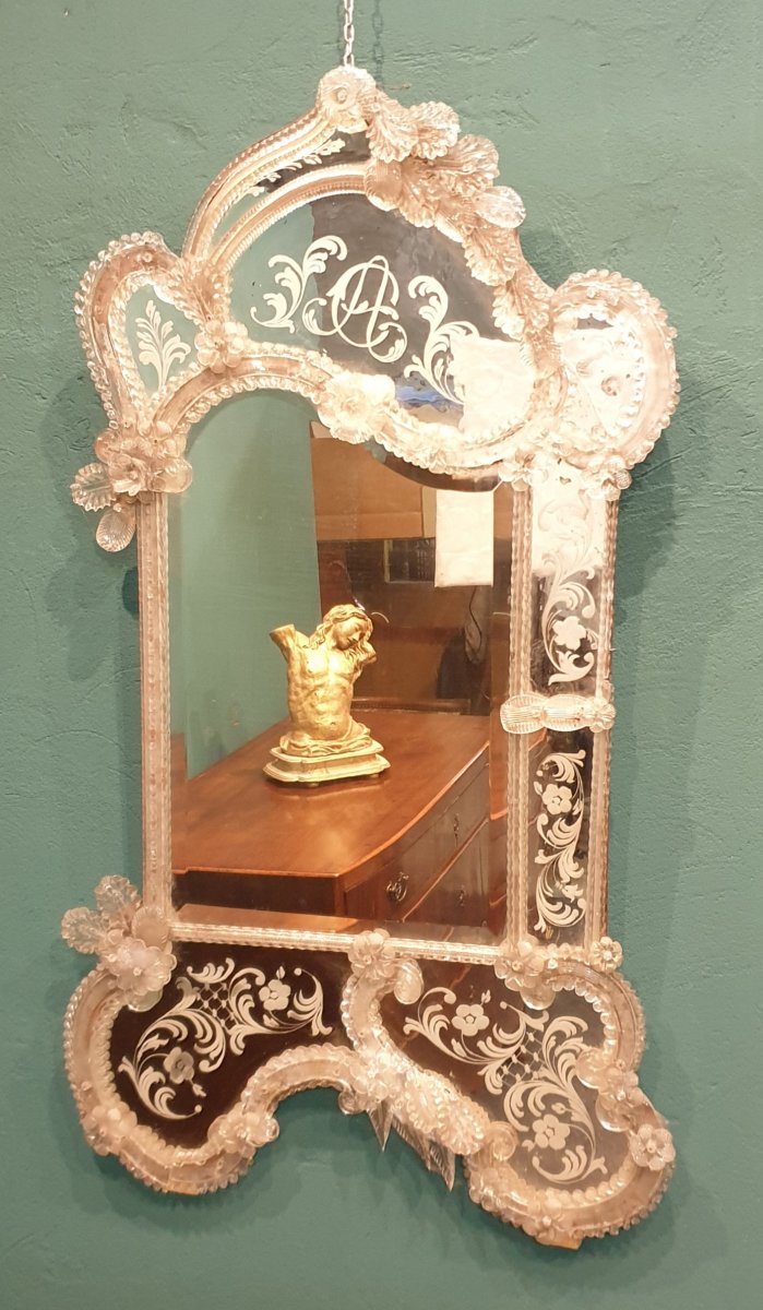 Miroir vénitien de verre de la deuxième moitié du XIXe siècle-photo-3