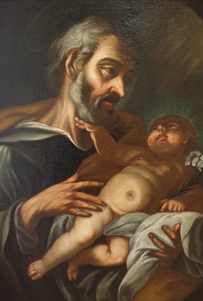 Huile Sur Toile Du 600 Représentant Saint-Joseph Avec l'Enfant-photo-2