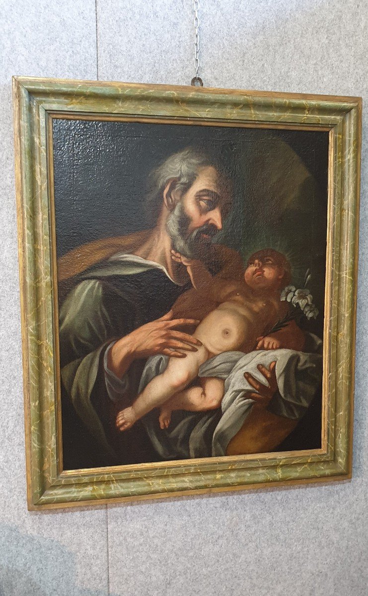 Huile Sur Toile Du 600 Représentant Saint-Joseph Avec l'Enfant-photo-4