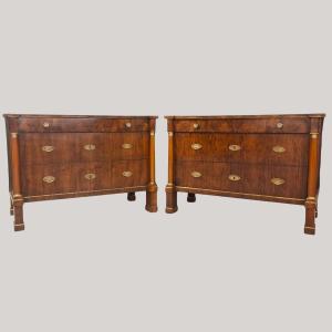 Coppia di cassettoni 1810 Impero in noce e radica alta classe