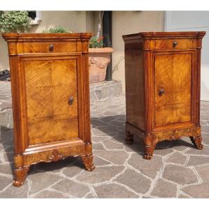 Coppia di comodini in fiamma di noce Carlo X 1820