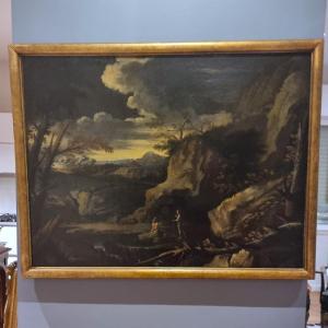 1 Olio su tela 600 paesaggio con personaggi cerchia Salvator Rosa 1615-1673