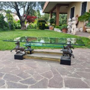 Tavolo con cavalli in bronzo Maison Charles 1970