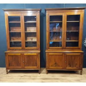 Coppia di credenze librerie in noce 1840 Impero alta qualità