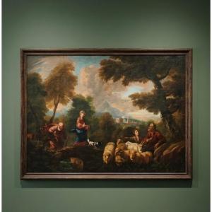 Olio su tela fine 600 Fuga d’Egitto di Philipp Peter Roos 1657-1706