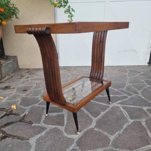 Tavolino Art decò in noce 1940 con basi in vetro-Parigi