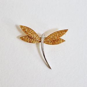 Van Cleef & Arpels Dragonfly Brooch White Gold And 18 Kt Yellow Gold, Yellow Sapphires And Diamonds