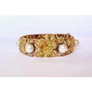Buccellati Rigid Bracelet In 18k Gold And Pearls Around 1950