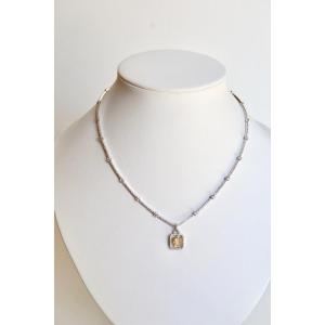 Necklace With Diamond Cushion Cut Yellow  In 18 Kt Gold Platinum 