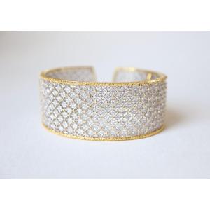 Gold And Diamond Mesh Cuff Bracelet