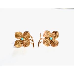 Sterle Gold And Turquoise Flower Earrings