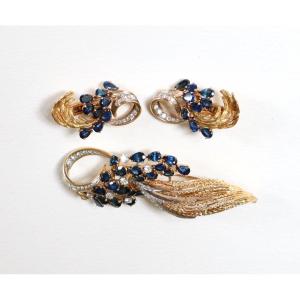 Half-set Circa 1950 Gold Sapphires And Diamonds Platinum