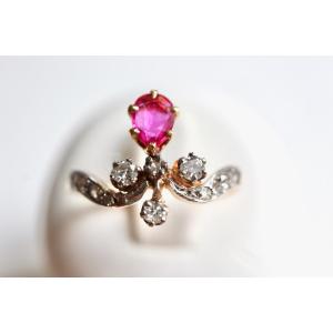 Antique Duchess Ring In Gold, Diamonds, And Rubies, Circa 1900