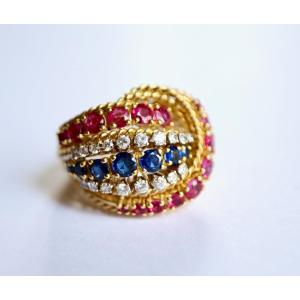 1950s Gold Sapphire Ruby Diamond Ring