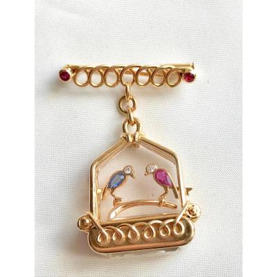 Uti Bird Brooch Watch In Cage 1950s Yellow Gold 18 Carats