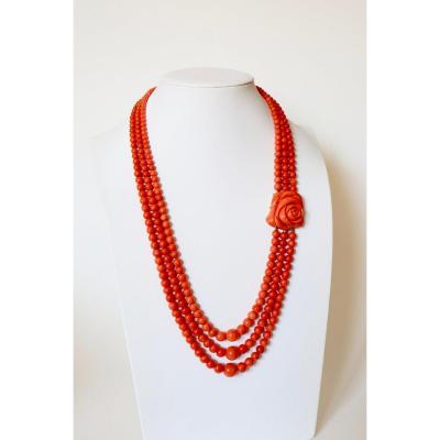 Mediterranean Coral 3 Row Necklace