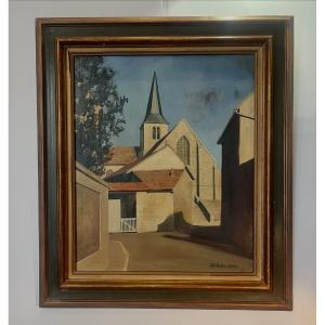 Jacques Ciry, Church Of Bennecourt, Oil On Canvas