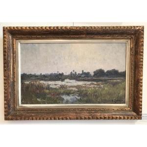 Clovis-frédéric Terraire, Landscape Of Dauphiné, Oil On Cardboard