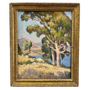 Arnaud Fortuné, Mediterranean Landscape, Oil On Panel