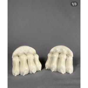 Pair Of Marble Lion Paws, 19th Century