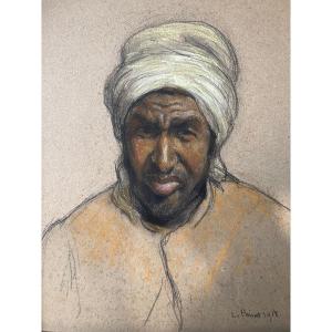 Lucien Pénat, Portrait Of A Man With A Turban, Pastel, 1918