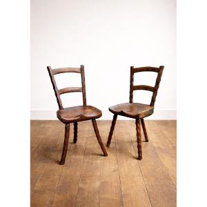 Pair Of Brutalist Style Chairs, Hand-carved, Circa 1950