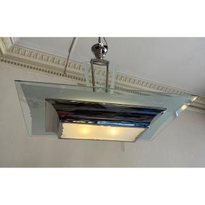 Modernist Art Deco Chandelier H. Petitot With Glass Slab (art Deco Chandeliers 1930)