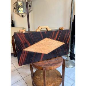 Art Deco Style Games Box In Macassar Ebony "maître Compagnons Du Devoir" (1930)