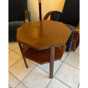 Octagonal Art Deco Table / Pedestal Table In Buffer Polished Mahogany Veneer (art Deco Table 1930)